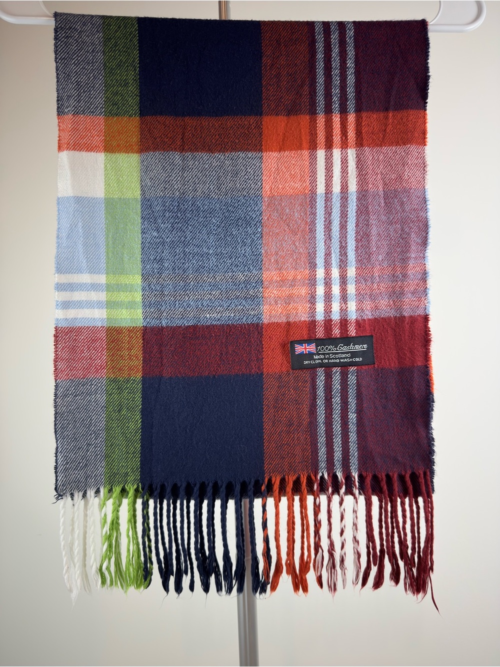 100% Cashmere Scarf Made in Scotland Plaid Fringe Winter Wrap Warm
